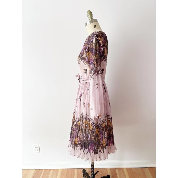 Vintage 1970s Sheer Crinkle Floral Dress Purple Sweet Cottagecore - Picture 4 of 10